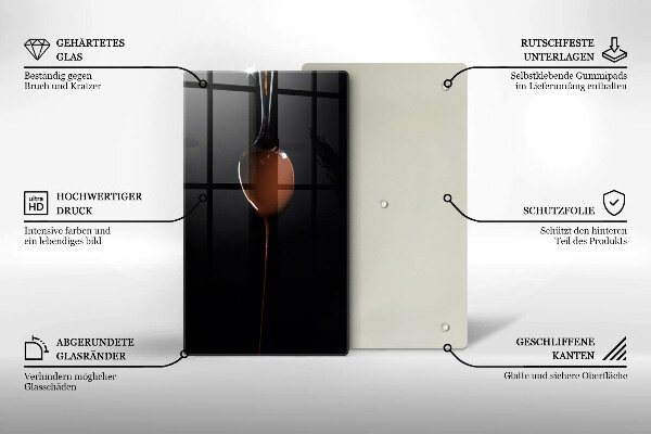 Kuchynská doska veľká zo skla Lyžica čokolády