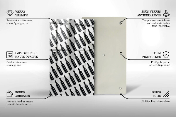 Kuchynská doska veľká zo skla Čierne fľaše na víno