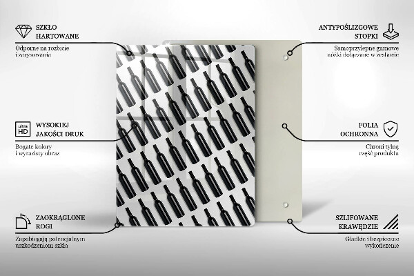 Kuchynská doska veľká zo skla Čierne fľaše na víno