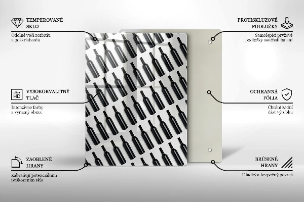 Kuchynská doska veľká zo skla Čierne fľaše na víno