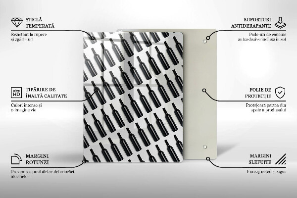 Kuchynská doska veľká zo skla Čierne fľaše na víno