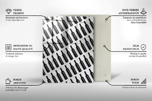 Kuchynská doska veľká zo skla Čierne fľaše na víno