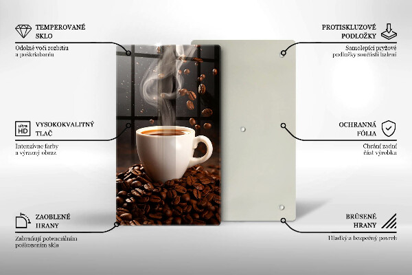 Kuchynská doska veľká zo skla Horúca šálka kávy