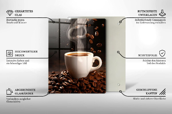 Kuchynská doska veľká zo skla Horúca šálka kávy