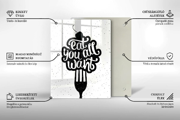 Kuchynská doska veľká zo skla Eat all you want