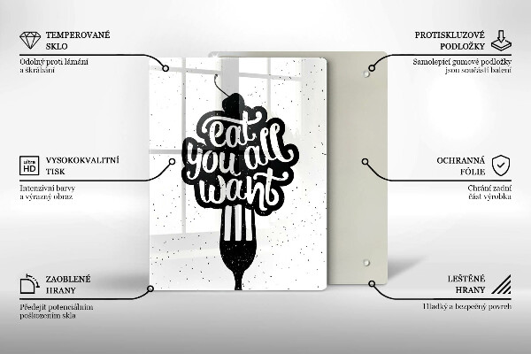 Kuchynská doska veľká zo skla Eat all you want