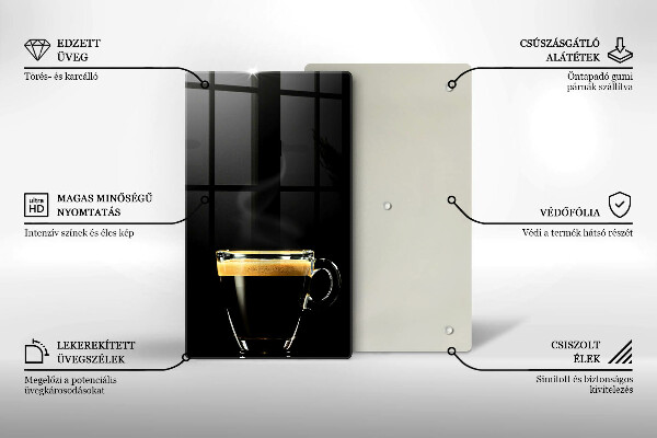 Kuchynská doska veľká zo skla Pohárik čiernej kávy