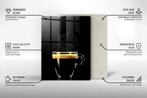 Kuchynská doska veľká zo skla Pohárik čiernej kávy