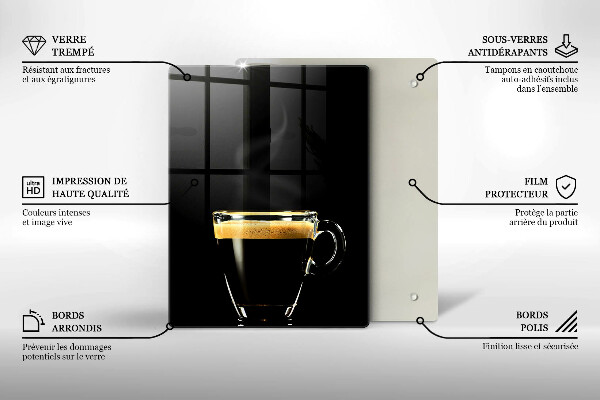Kuchynská doska veľká zo skla Pohárik čiernej kávy