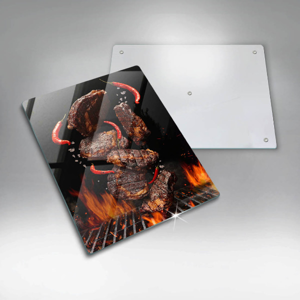 Kuchynská doska veľká zo skla Mäso na grile