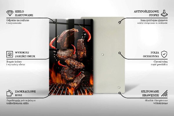 Kuchynská doska veľká zo skla Mäso na grile