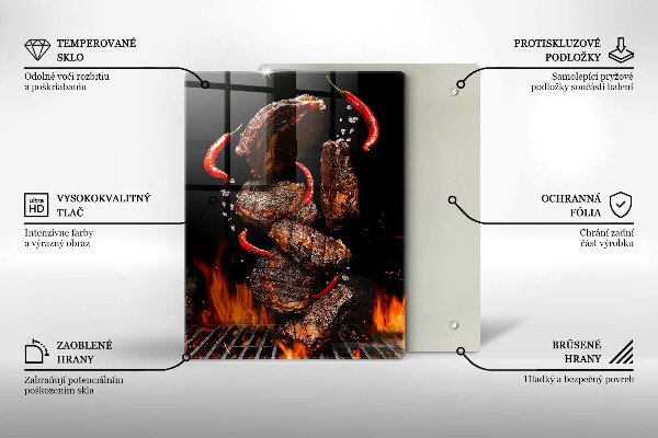 Kuchynská doska veľká zo skla Mäso na grile