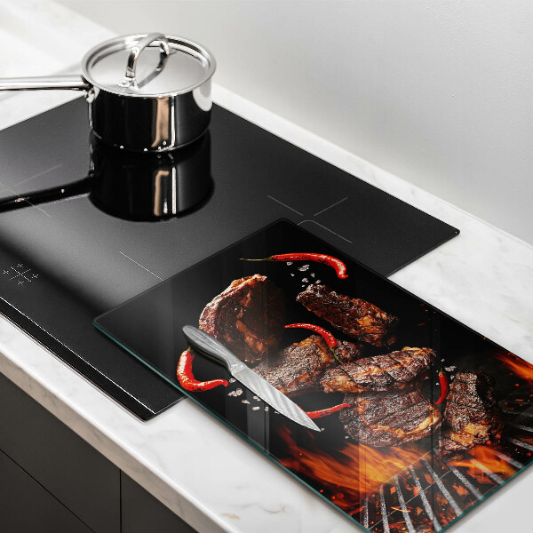 Kuchynská doska veľká zo skla Mäso na grile