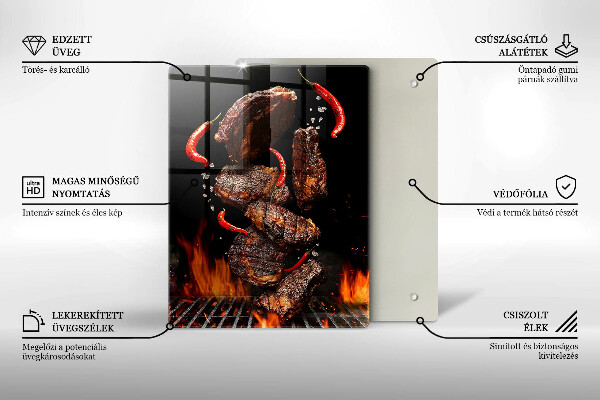 Kuchynská doska veľká zo skla Mäso na grile