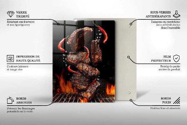 Kuchynská doska veľká zo skla Mäso na grile