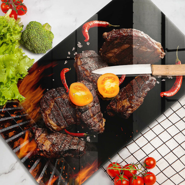 Kuchynská doska veľká zo skla Mäso na grile