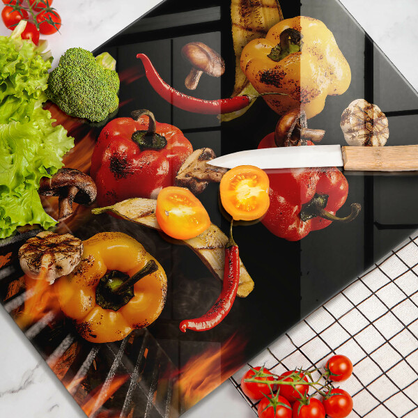 Kuchynská doska veľká zo skla Zelenina na grile