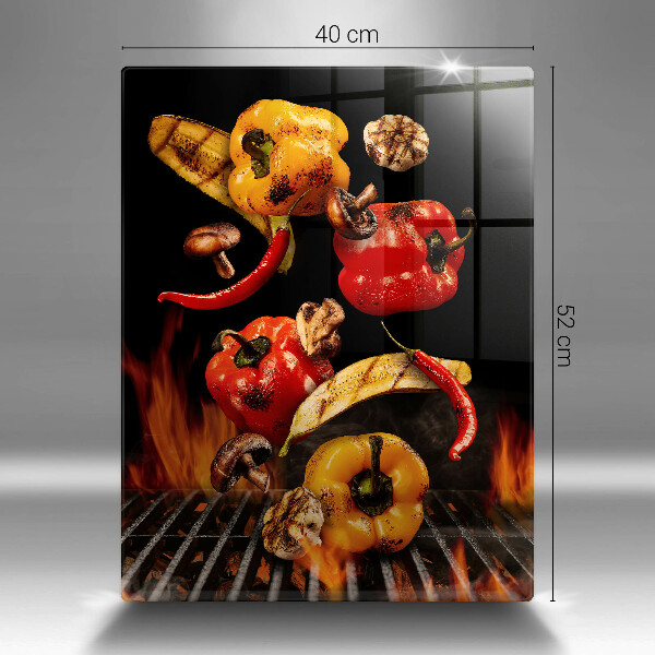 Kuchynská doska veľká zo skla Zelenina na grile