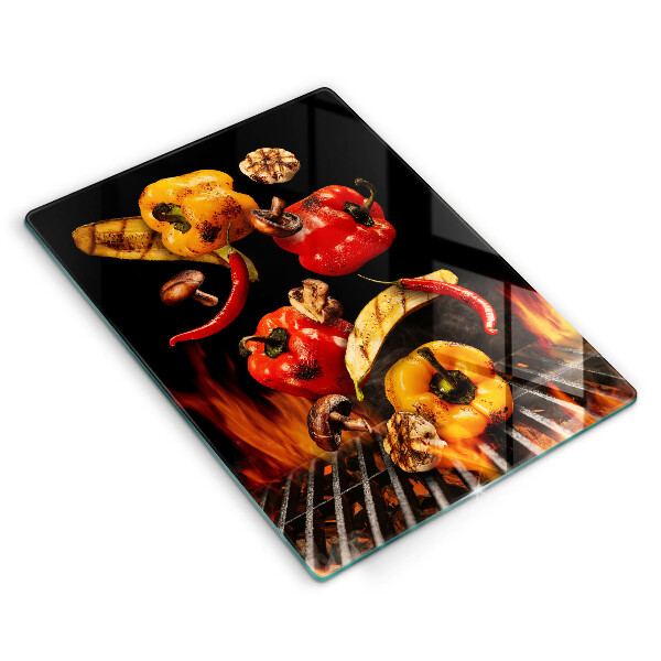 Kuchynská doska veľká zo skla Zelenina na grile