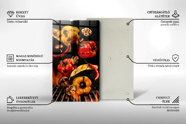 Kuchynská doska veľká zo skla Zelenina na grile