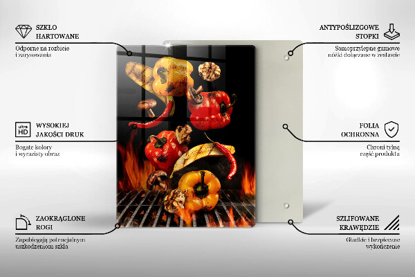 Kuchynská doska veľká zo skla Zelenina na grile