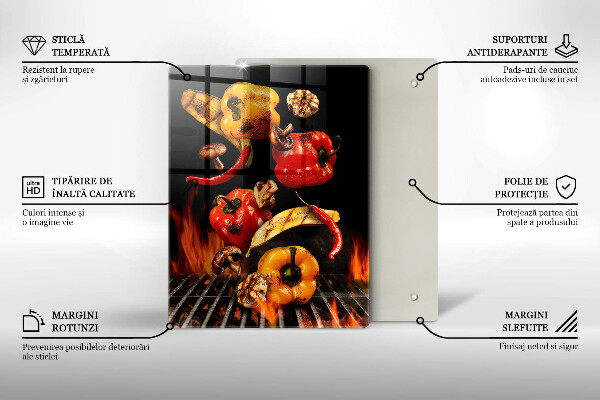Kuchynská doska veľká zo skla Zelenina na grile