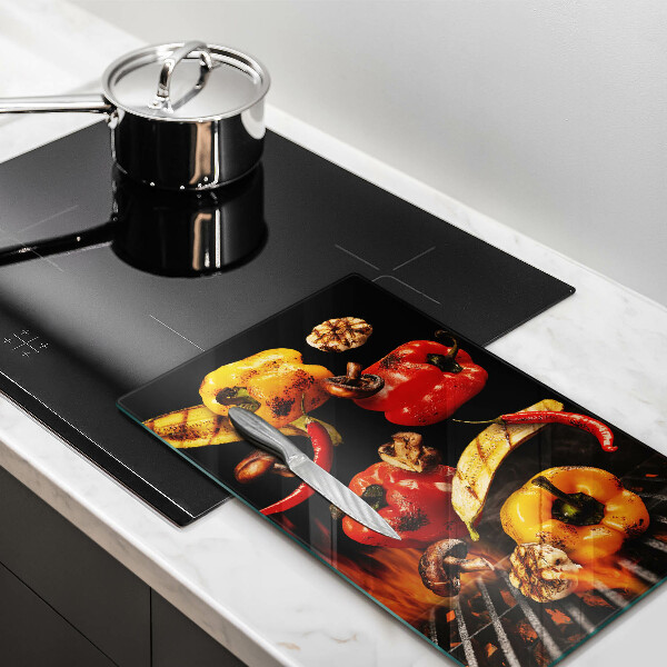 Kuchynská doska veľká zo skla Zelenina na grile