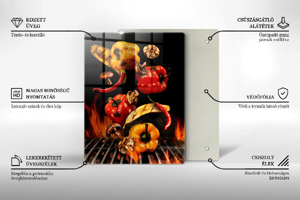 Kuchynská doska veľká zo skla Zelenina na grile