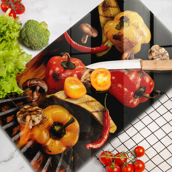 Kuchynská doska veľká zo skla Zelenina na grile