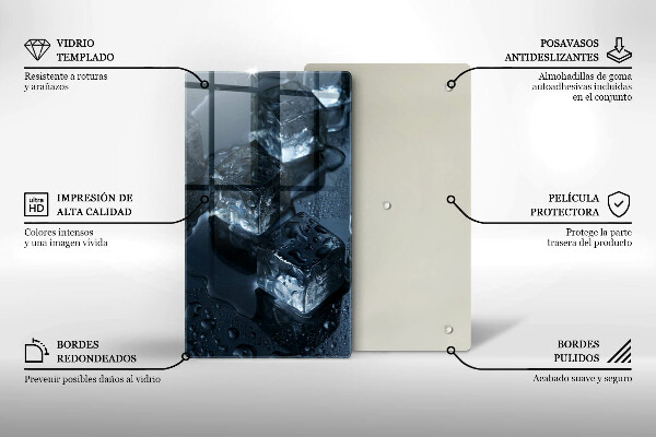 Kuchynská doska veľká zo skla Studené kocky ľadu