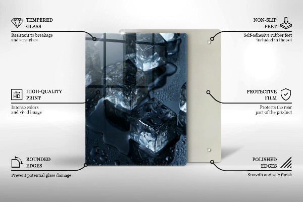 Kuchynská doska veľká zo skla Studené kocky ľadu