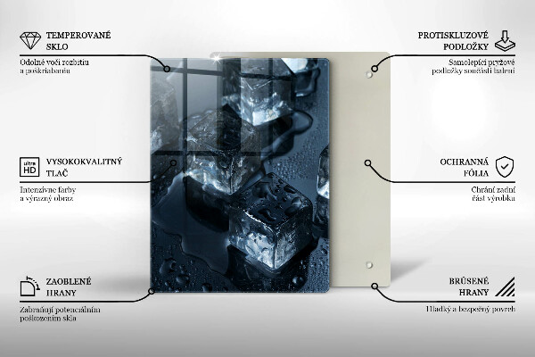 Kuchynská doska veľká zo skla Studené kocky ľadu
