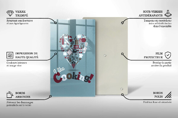 Kuchynská doska veľká zo skla I like cooking