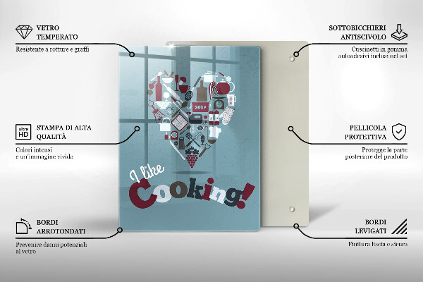 Kuchynská doska veľká zo skla I like cooking