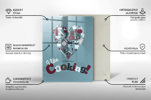 Kuchynská doska veľká zo skla I like cooking