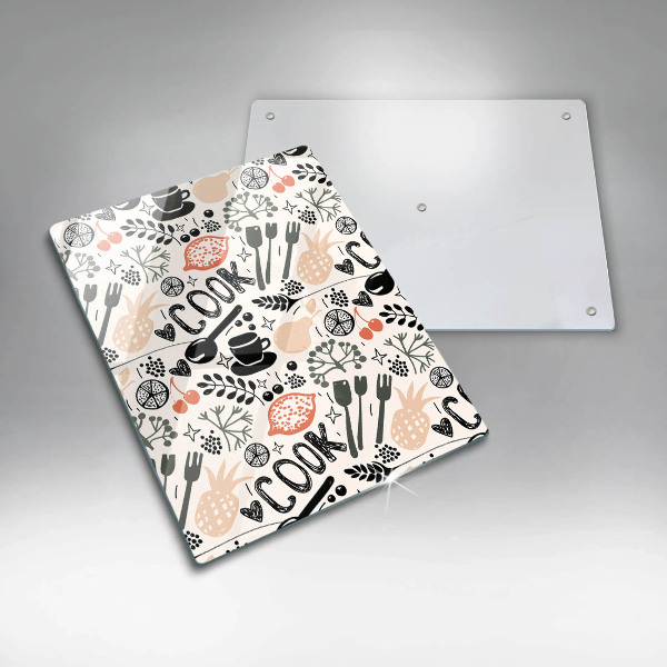 Kuchynská doska veľká zo skla Kreslený kuchynský motív