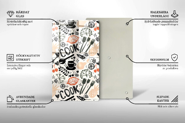 Kuchynská doska veľká zo skla Kreslený kuchynský motív