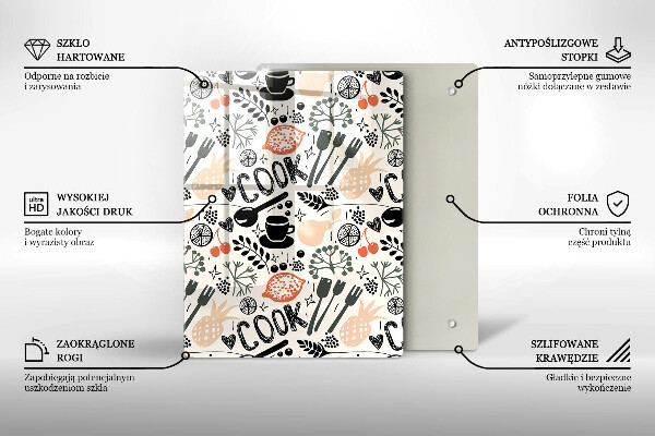 Kuchynská doska veľká zo skla Kreslený kuchynský motív