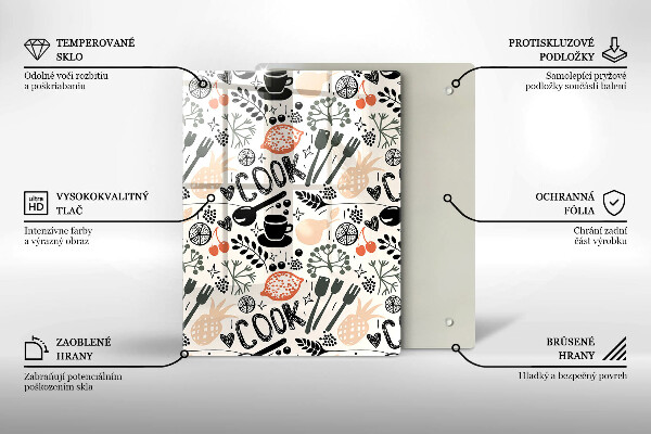 Kuchynská doska veľká zo skla Kreslený kuchynský motív