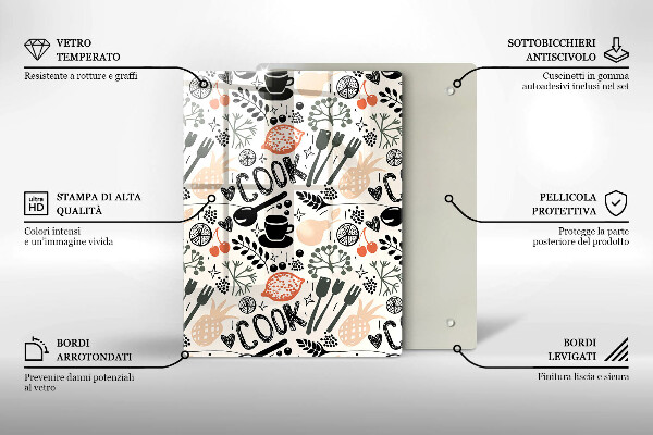 Kuchynská doska veľká zo skla Kreslený kuchynský motív