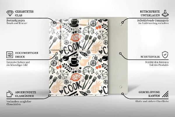 Kuchynská doska veľká zo skla Kreslený kuchynský motív