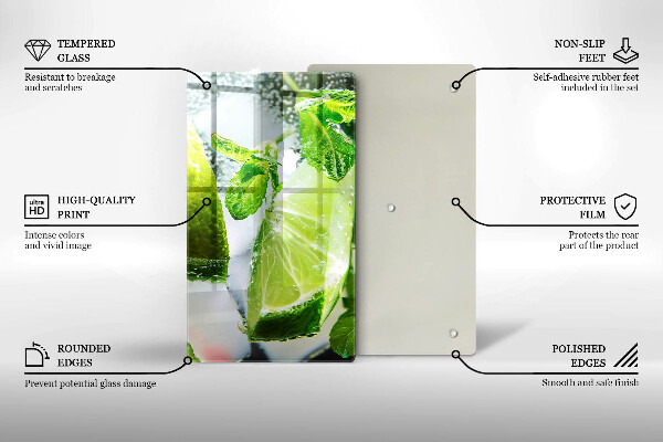 Kuchynská doska veľká zo skla Voda s vápnom a ľadom