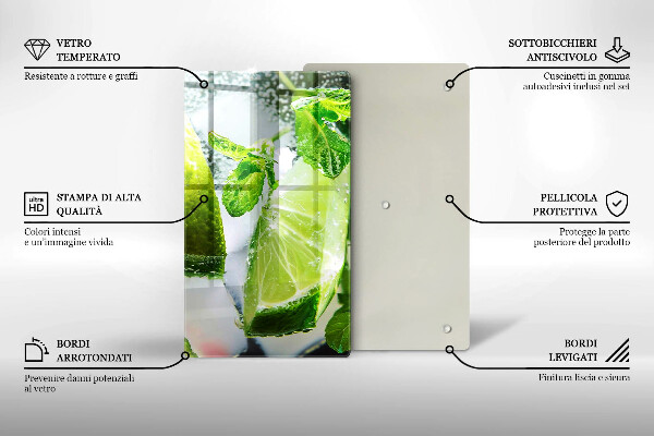 Kuchynská doska veľká zo skla Voda s vápnom a ľadom