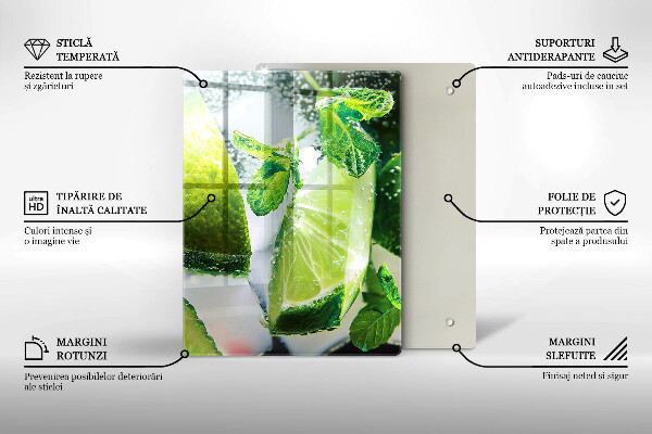 Kuchynská doska veľká zo skla Voda s vápnom a ľadom