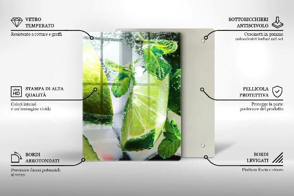Kuchynská doska veľká zo skla Voda s vápnom a ľadom