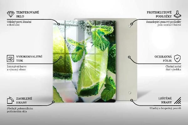 Kuchynská doska veľká zo skla Voda s vápnom a ľadom