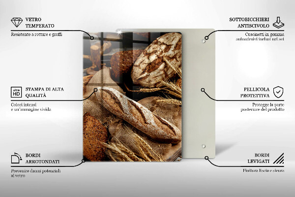 Kuchynská doska veľká zo skla Chlebové chleby