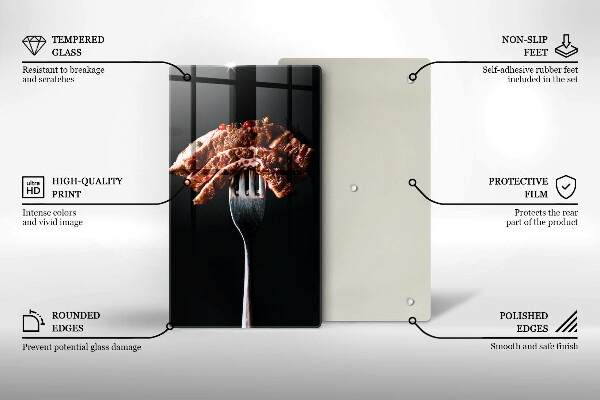 Kuchynská doska veľká zo skla Mäso na vidličku