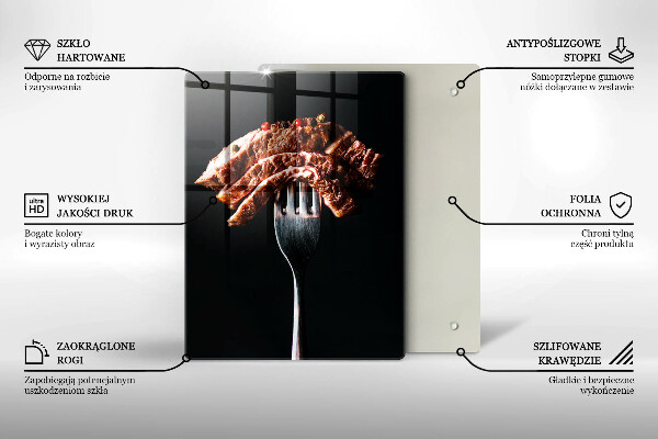 Kuchynská doska veľká zo skla Mäso na vidličku