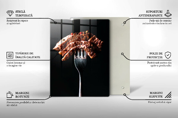 Kuchynská doska veľká zo skla Mäso na vidličku